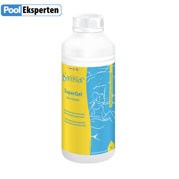 SuperGel er et super effektivt middel til rens af poolens vandlinje for smuds og kalkaflejringer