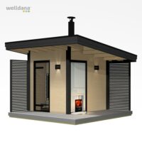 Harvia Solide 1 Sauna, 2.1x1.9m komplet Klar glas front, Gran, Virta 10.8kW ovn