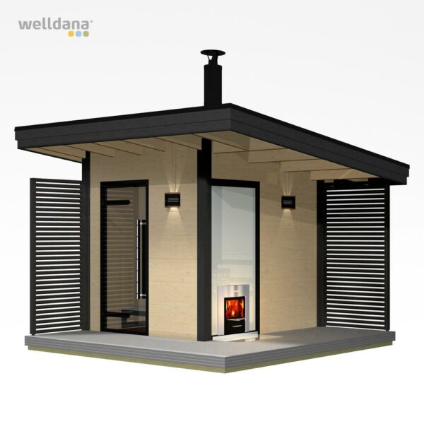 Harvia Solide 1 Sauna, 2.1x1.9m komplet Klar glas front, Gran, Virta 10.8kW ovn