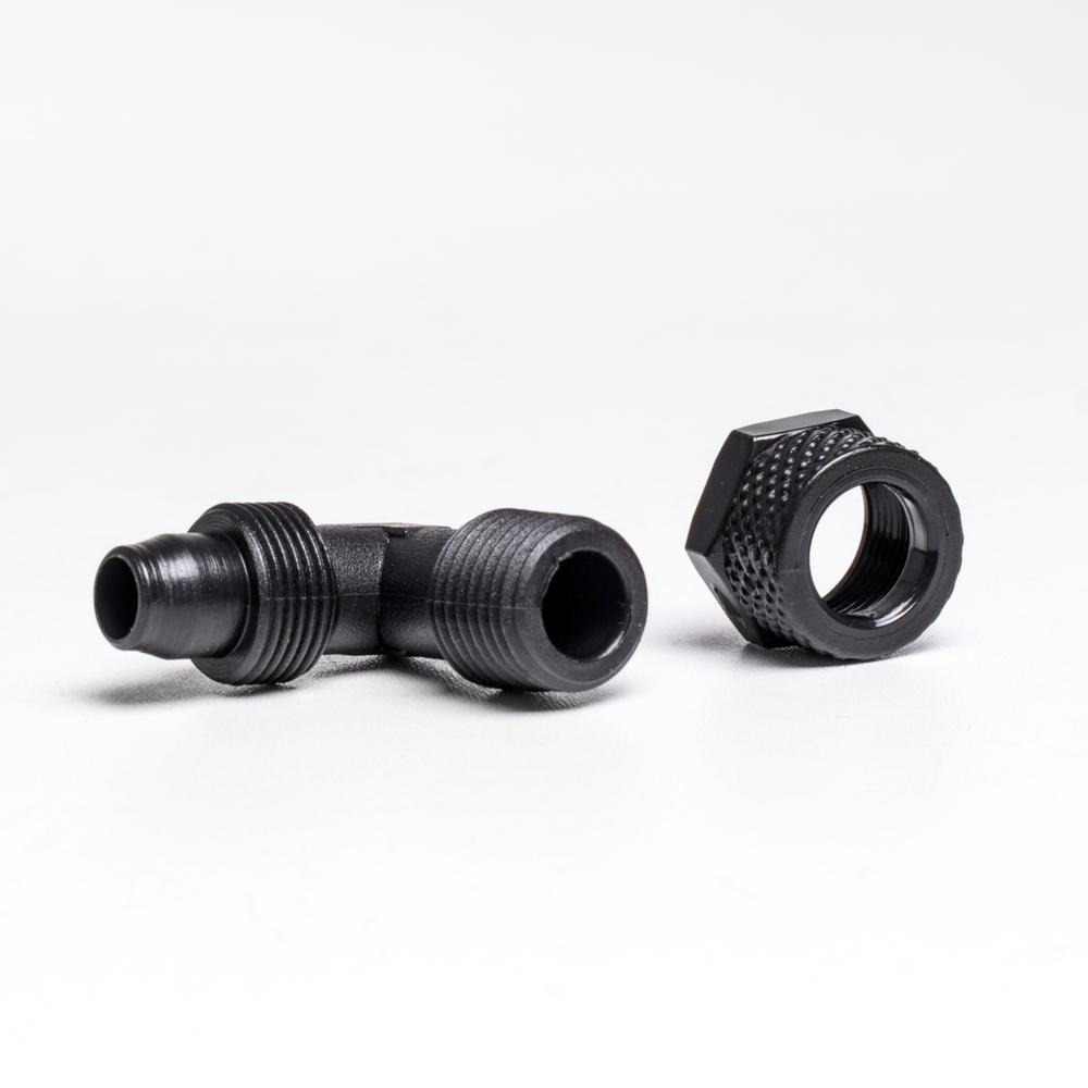 Adapter 90º ¼"x8/10 mm. m/omløber