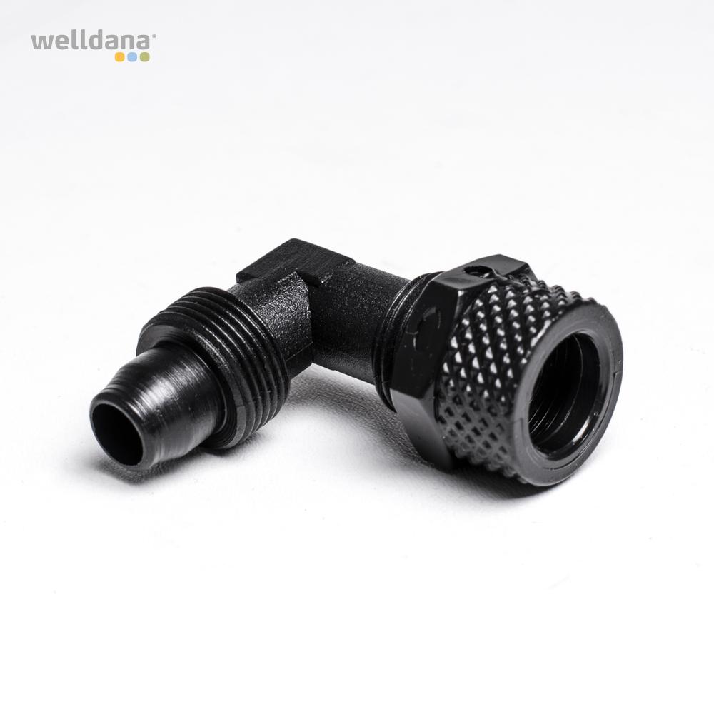 Adapter 90º ¼"x8/10 mm. m/omløber