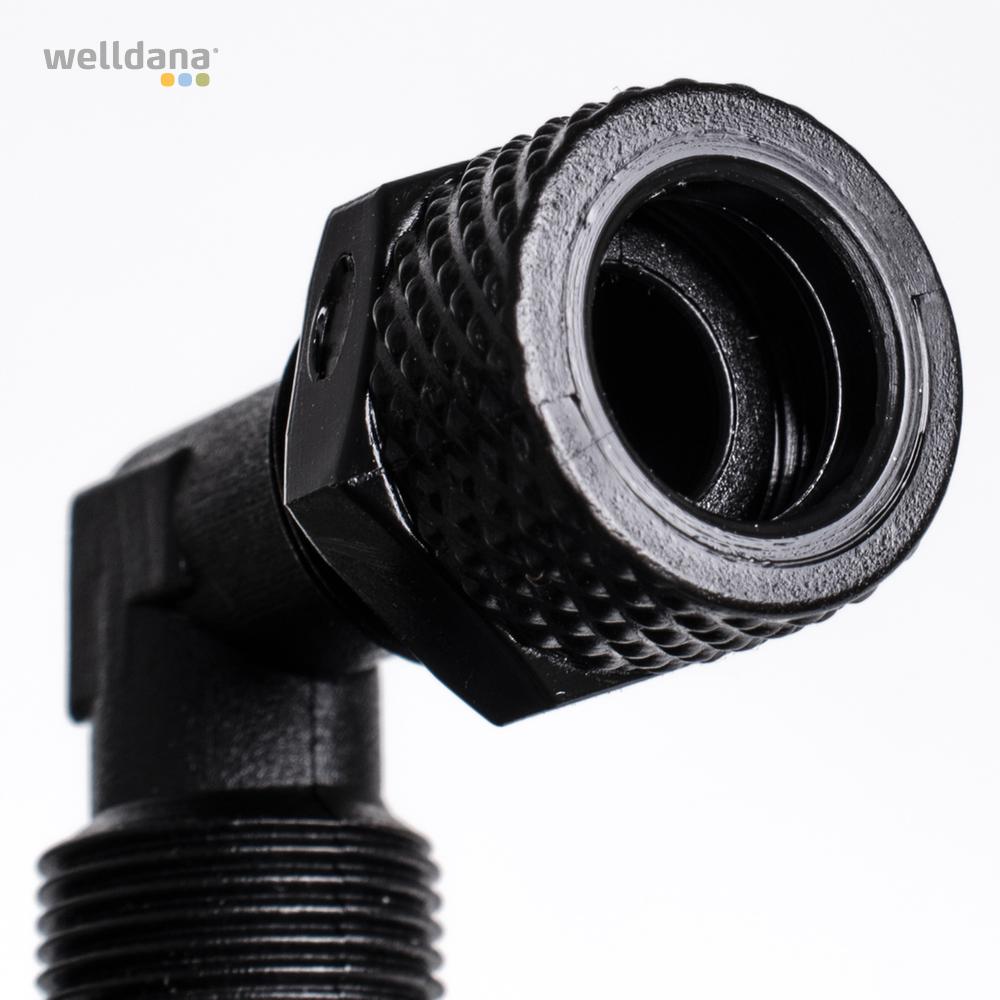 Adapter 90º ¼"x8/10 mm. m/omløber