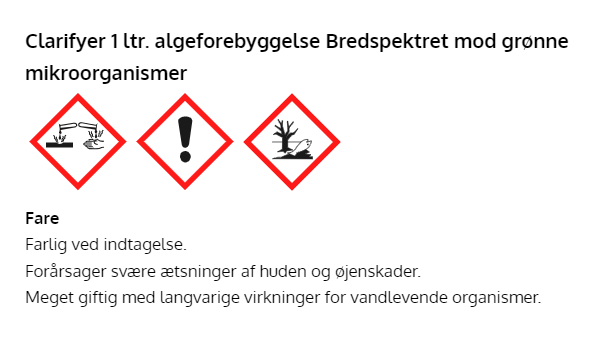 Clarifyer 1 ltr. algeforebyggelse plastic flaske, mod grønne mikroorganismer